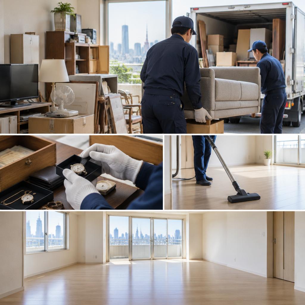 港区の不用品回収、即日訪問もご相談ください。片付けの中から貴重品を丁寧に確認し、回収から清掃までまとめて対応します。